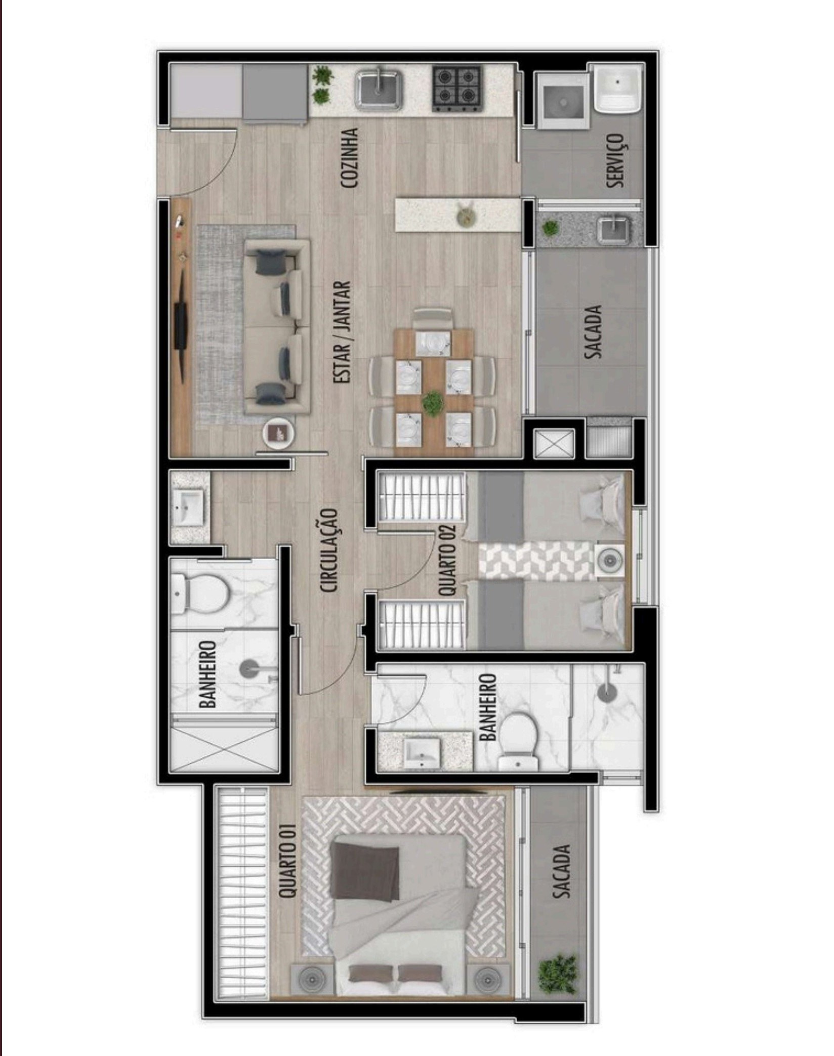 Planta Apartamento com Suíte — Santorini Residence